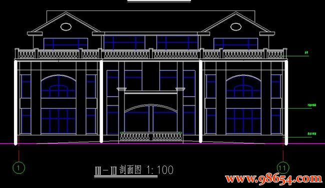 首层面积488平方米3层别墅建筑设计施工图正立面图