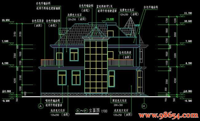 首层面积274平方米2层别墅建施图正立面图