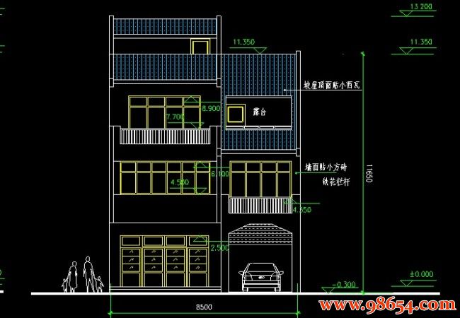 首层面积95平方米三层别墅设计图正立面图