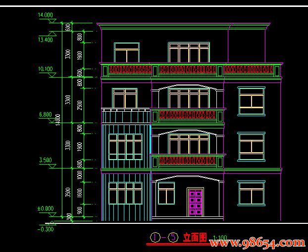 首层面积165平方米4层商品房整栋设计图正立面图