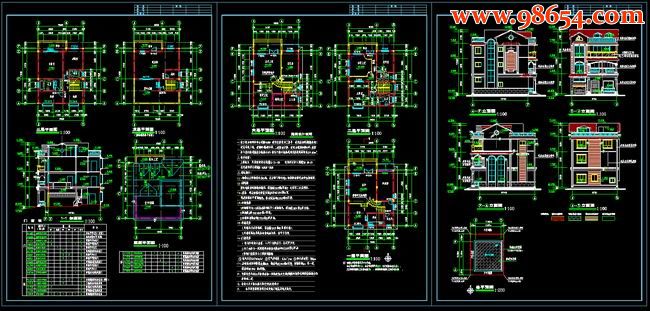 首层100平米4层精巧型别墅图纸全套预览图