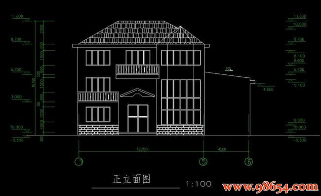 首层面积177平方米2层农村住宅别墅施工图正立面图