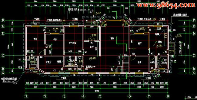 两层5室5厅6卫北方私家别墅建筑施工图一楼平面图