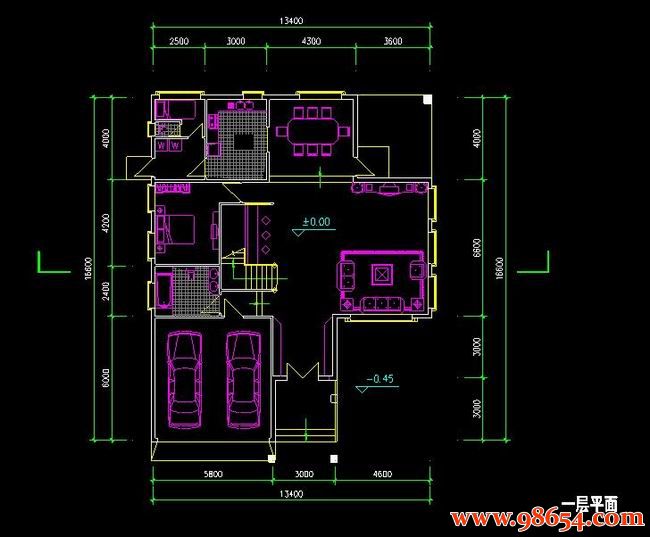 首层面积222平方米2层E型别墅施工图一楼平面图