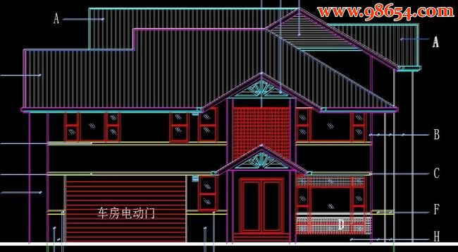 两层豪华别墅CAD图正立面图