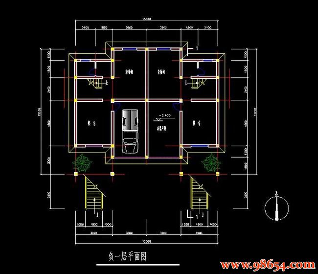 首层面积198平方米2层农村住宅设计施工图一楼平面图