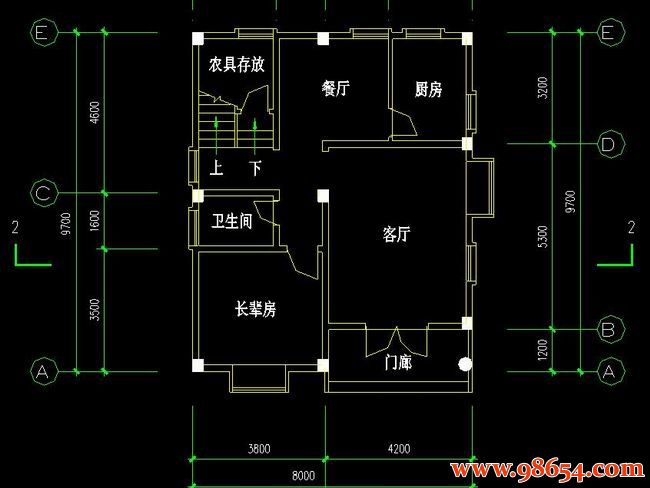 首层面积77平方米2层农村别墅建筑施工图一楼平面图