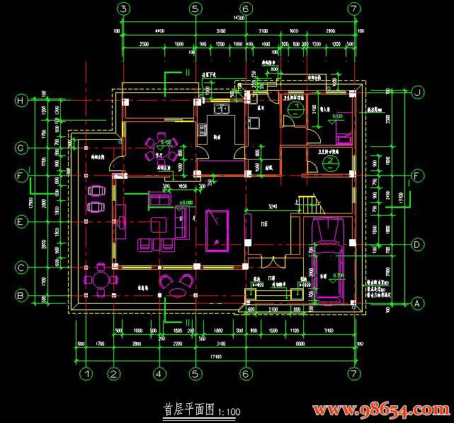 首层面积224平方米3层小型别墅建施一楼平面图