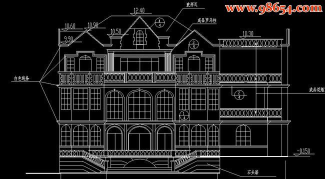 某地三层别墅建筑施工图正立面图