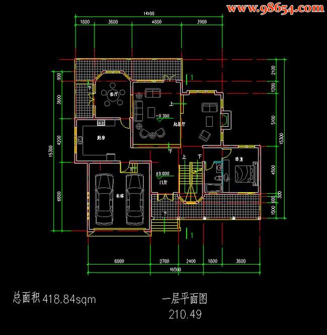 两层418平米新农村规划别墅施工图一楼平面图