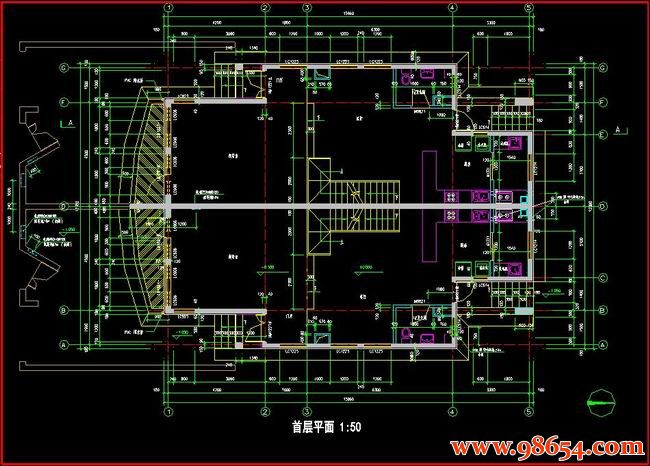 首层面积195平方米2层联体别墅建筑施工图一楼平面图