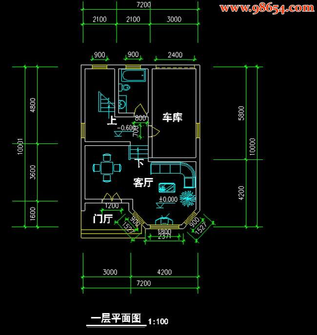 三层3室2厅4卫新农村住宅施工图一楼平面图