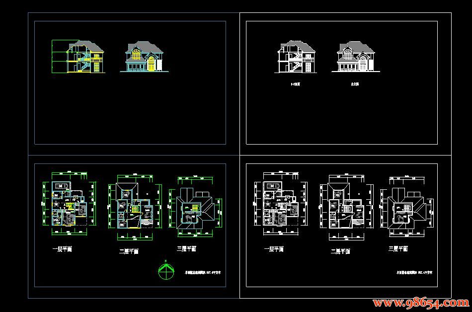 首层面积195平方米3层农村别墅建施图全套预览图