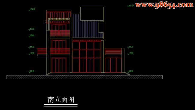 三层4室3厅3卫A2型别墅方案平立剖图正立面图