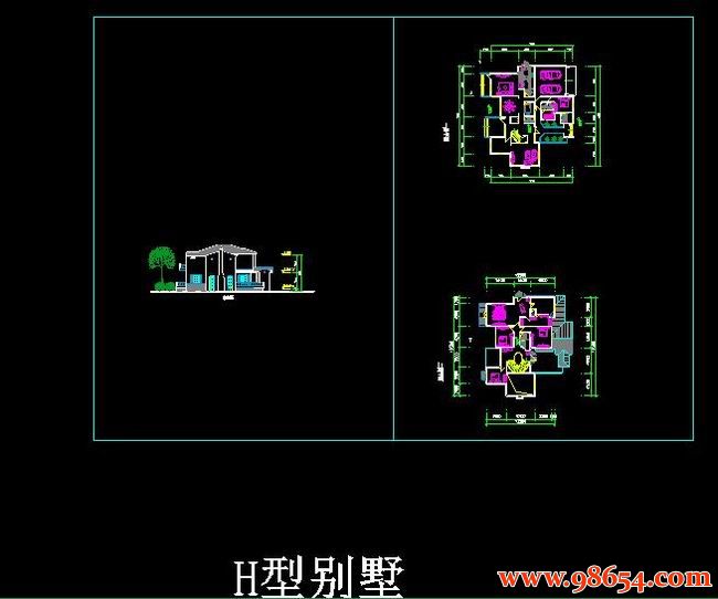 首层面积320平方米2层H型别墅施工图全套预览图