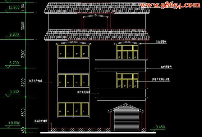 某地三层半农村住宅图纸正立面图