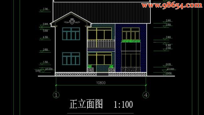 两层3室3厅1卫别墅建筑方案图正立面图