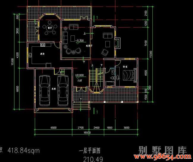 首层面积252平方米2层坡地独栋别墅方案设计一楼平面图