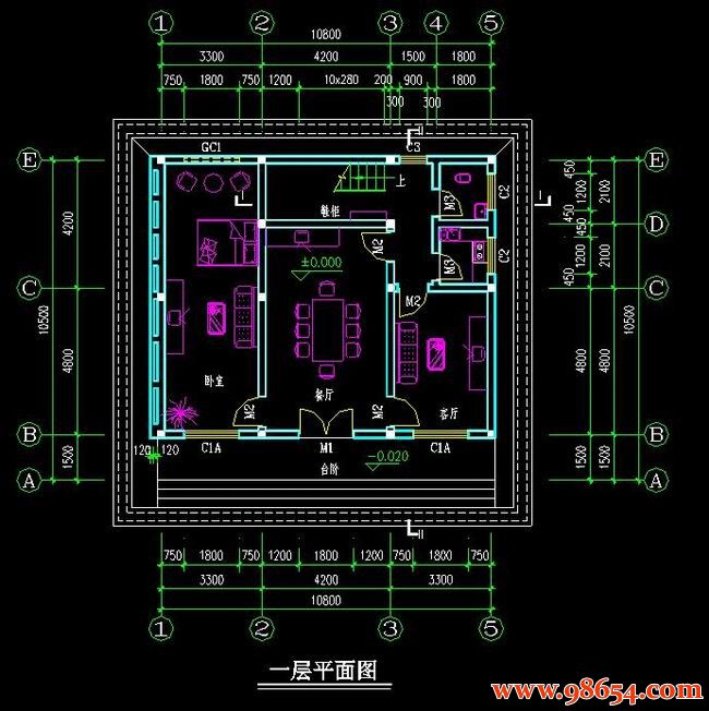 首层面积113平方米2层别墅设计施工图一楼平面图