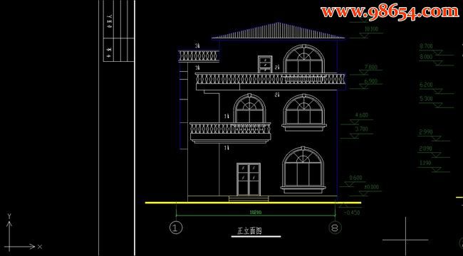 三层212平米私人住宅施工图正立面图