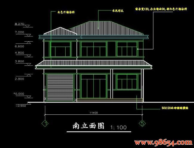 首层面积112平方米2层A型别墅建筑结构施工图正立面图