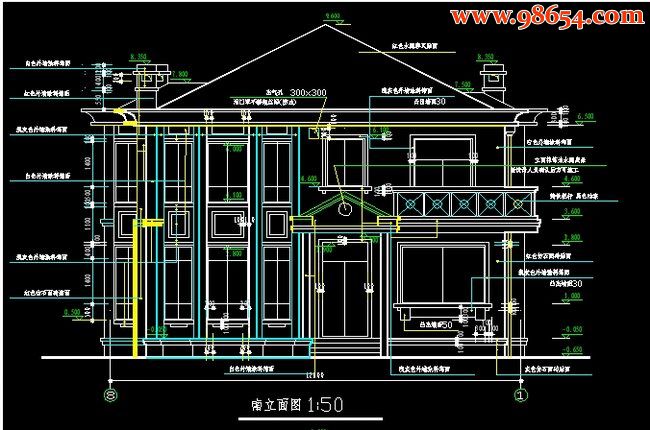 三层精装别墅设计正立面图