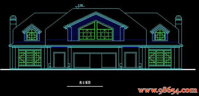 首层面积191平方米2层双拼别墅设计施工图正立面图