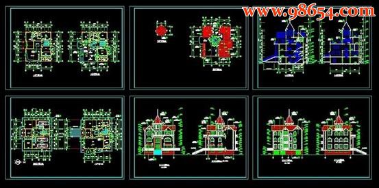 欧式三层别墅CAD图全套预览图