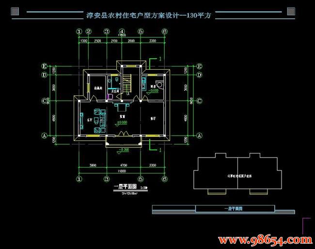 首层面积113平方米3层淳安新农村别墅设计施工图一楼平面图