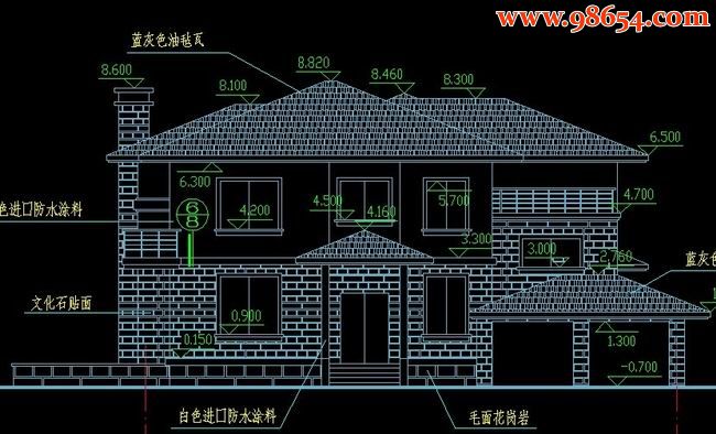 独幢二层别墅方案建施图正立面图