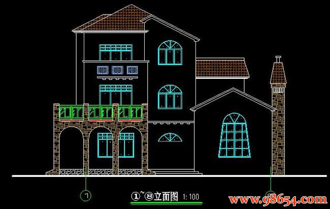 首层面积215平方米3层别墅设计施工图正立面图