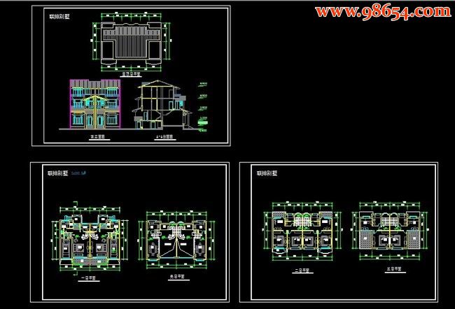 三层双拼别墅建施图 全套预览图