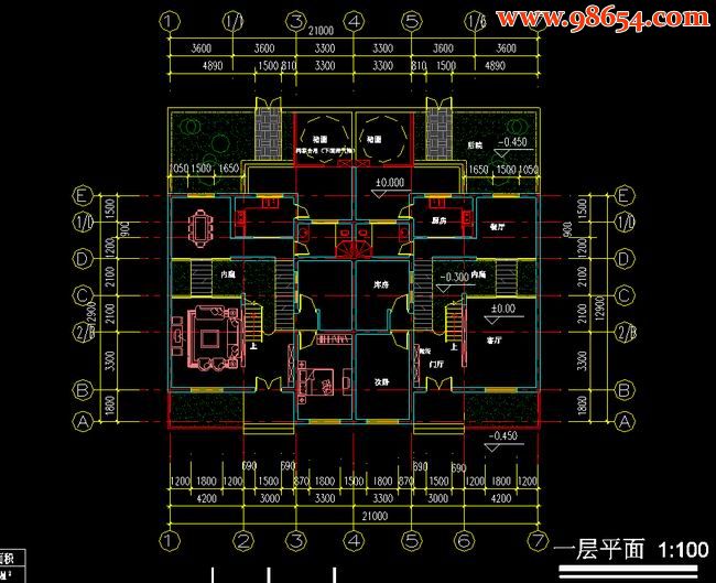 两层270平米双拼别墅施工图一楼平面图