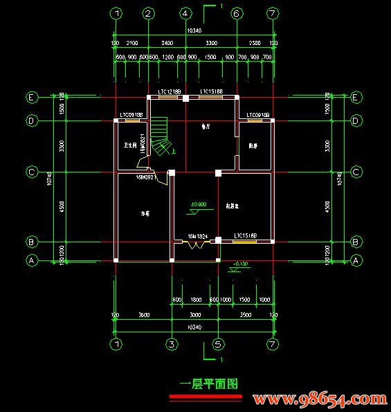 首层面积110平方米3层别墅建筑设计施工图一楼平面图