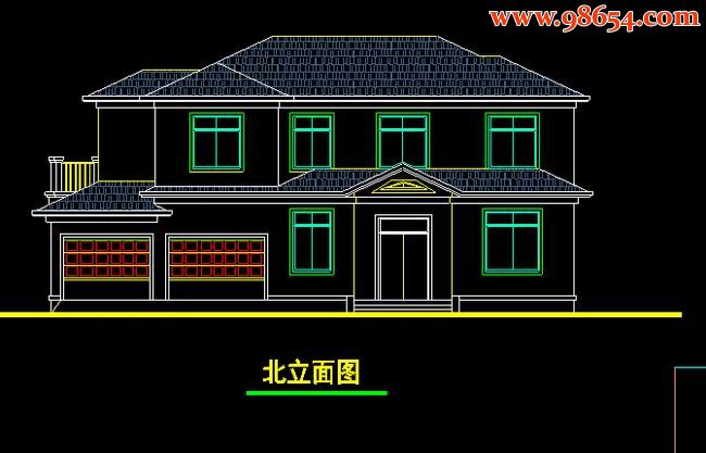 首层238平米2层独立别墅施工图正立面图