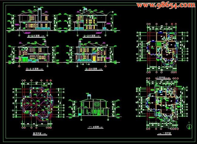 二层别墅设计CAD图全套预览图