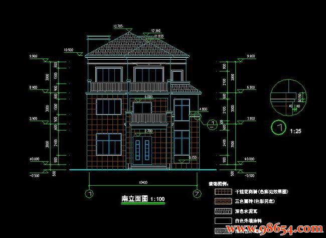 首层面积142平方米2层别墅建筑设计施工图正立面图