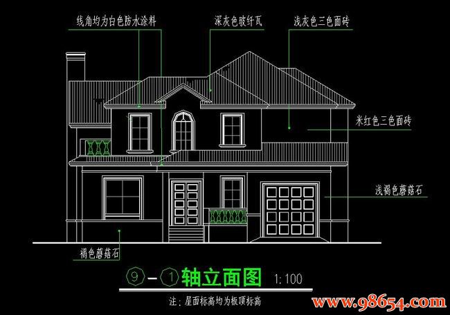 首层面积262平方米2层别墅E7施工图正立面图