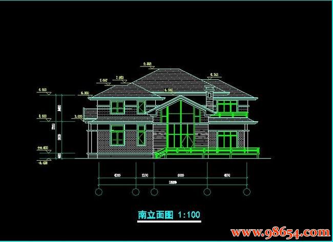 首层面积302平方米2层别墅建筑施工图正立面图