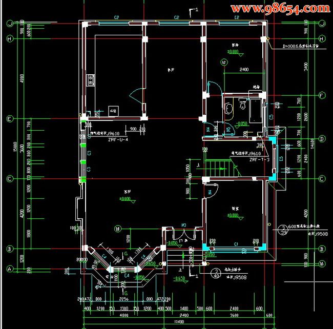 两层宽敞别墅详细建筑图纸一楼平面图