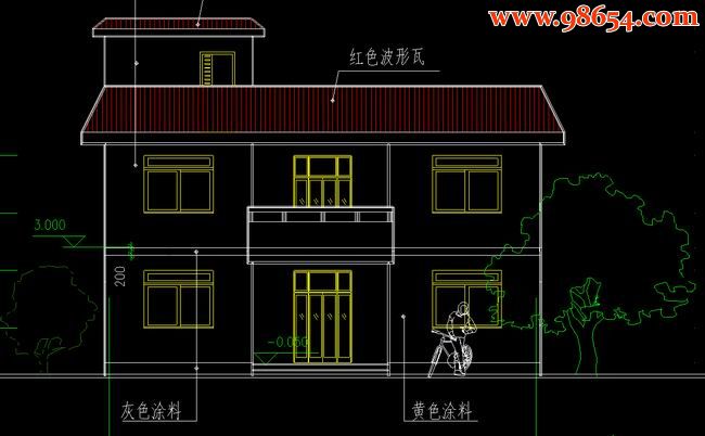 两层4室3厅2卫新农村别墅设计施工图正立面图