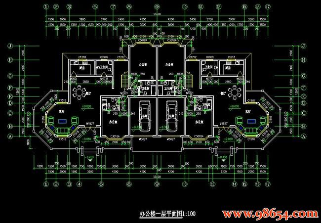 首层面积454平方米3层办公别墅设计图纸一楼平面图