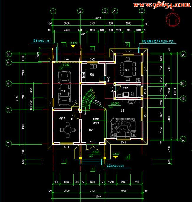 两层私宅设计建筑施工图一楼平面图