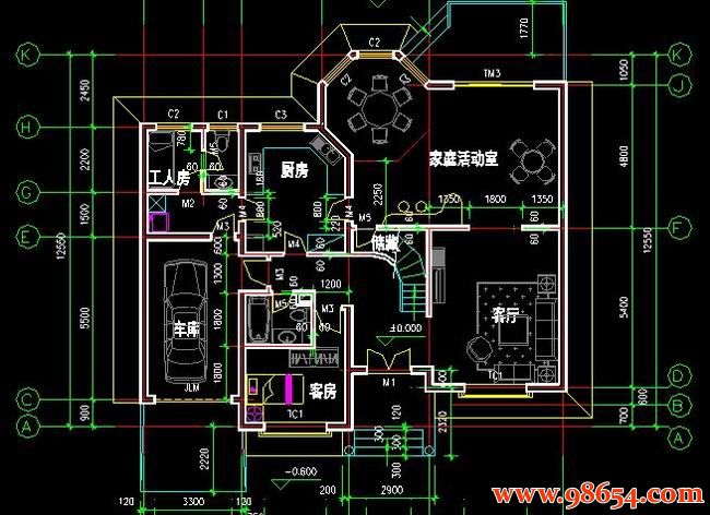 首层面积176平方米2层别墅建筑施工图一楼平面图