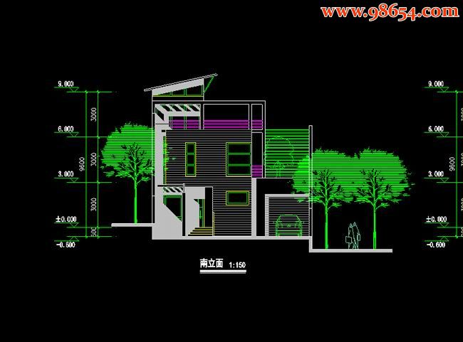 三层4室2厅3卫G型别墅施工图正立面图