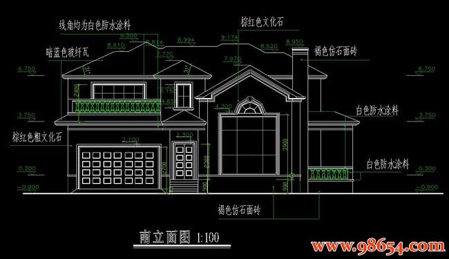 首层面积238平方米2层私家别墅施工图正立面图