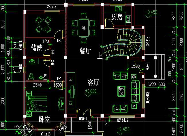 欧式二层独立小别墅图纸一楼平面图