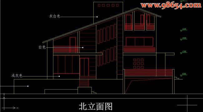 三层4室3厅3卫别墅方案平立剖图正立面图