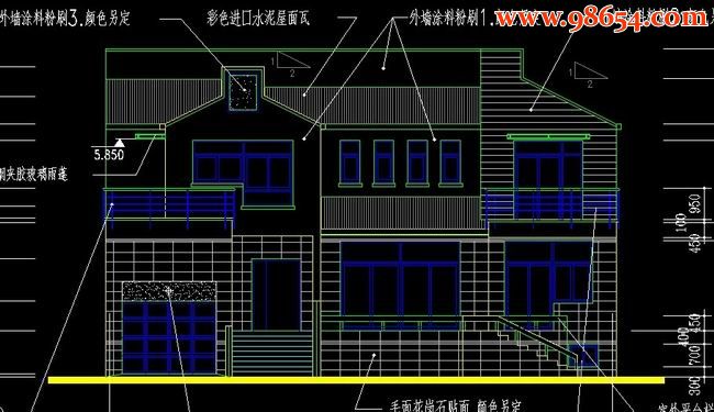 江南某小区二层别墅建施图正立面图