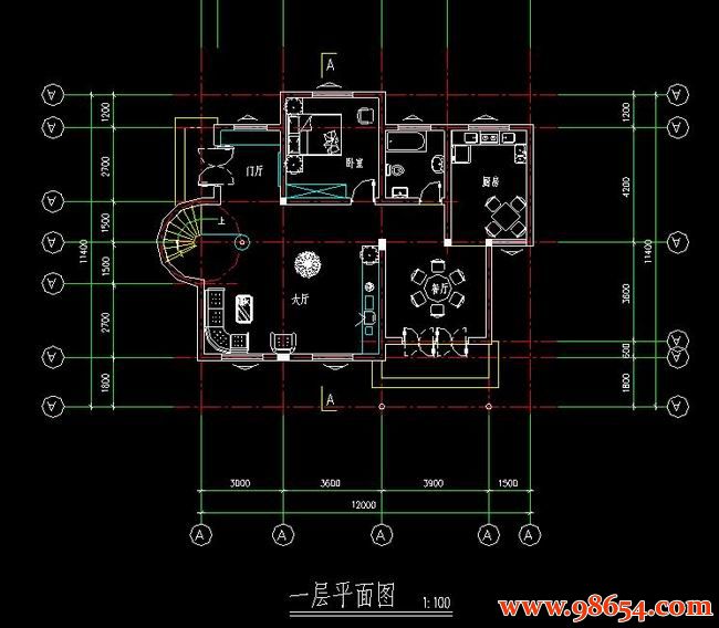 首层面积136平方米2层别墅设计施工图一楼平面图